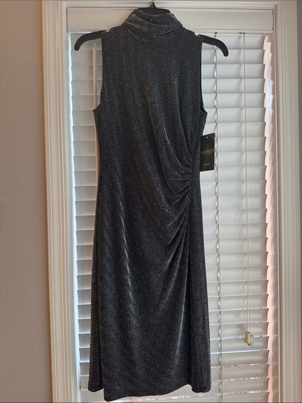 Ralph Lauren Sleeveless Metallic Charcoal Mock Neck Dress